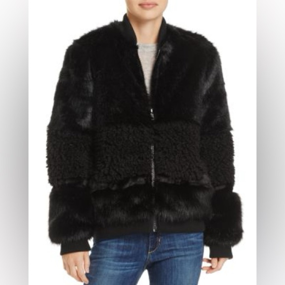 John and Jenn Black Faux Fur Bomber Jacket